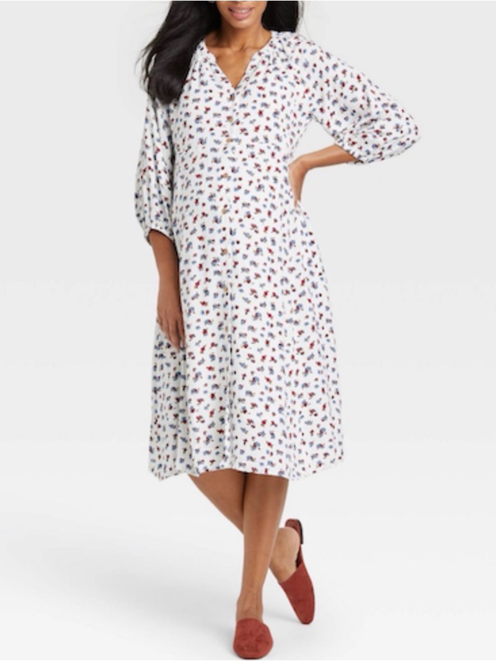 The Nines by HATCH White Floral-Print Midi Dress Maternity Size Medium